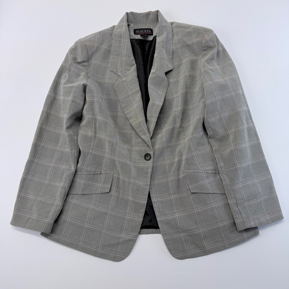 Blacker by Stanley Blacker Grey Glen Plaid Single Button Blazer Jacket Size 14
